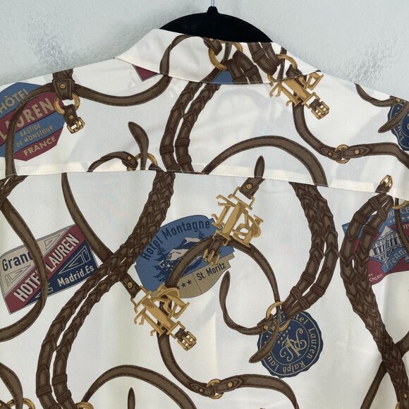 Lauren Ralph Lauren Womens Large Classic Fit Belting print Crepe Shirt Blouse - Picture 10 of 14